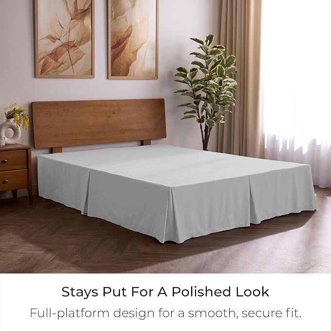Mellanni Bed Skirt King Size - Tailored Drop Bed Skirting | 15-Inch Pleated Dust Ruffle - Hotel Luxury Bedding - Wrinkle, Fade, Stain Resistant - 1 Bedskirt (King, Light Gray)