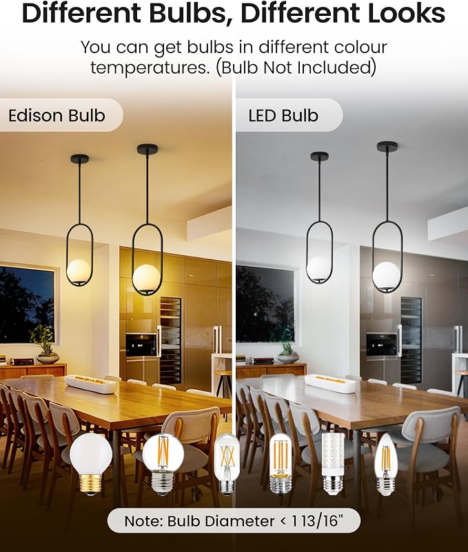 Yunnix 3 Pack Pendant Lights Kitchen Island, Pendant Light Fixtures, Modern Black Globe Glass Pendant Lighting, Mid Century Chandelier One Light for Bathroom Bedroom Dining Room