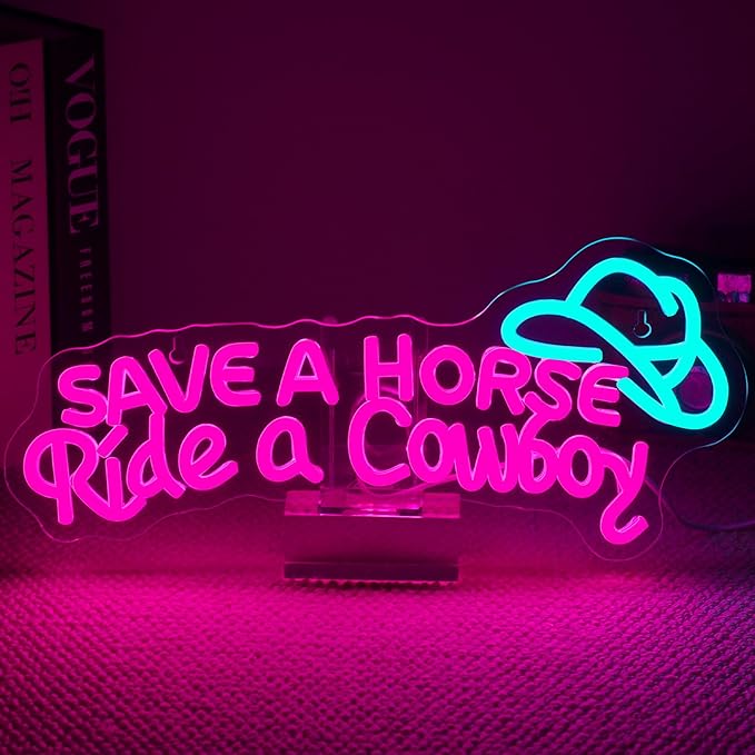 NOSUN Save A Horse Neon Sign Cowboy neon signs for Wall Decor Adjustable Brightness Led Sign LED Colorful Signs Light for Bedroom Home Bar Club Hotel Party Decor