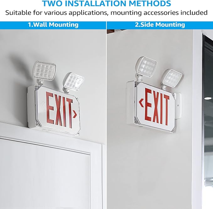 LEONLITE 6-Pack Wet Location LED Exit Sign with Emergency Lights White | UL Listed, AC 120/277V, Outdoor Hardwired Red Letter Exit Light with Battery Backup, 2 Dual Heads, Double Face