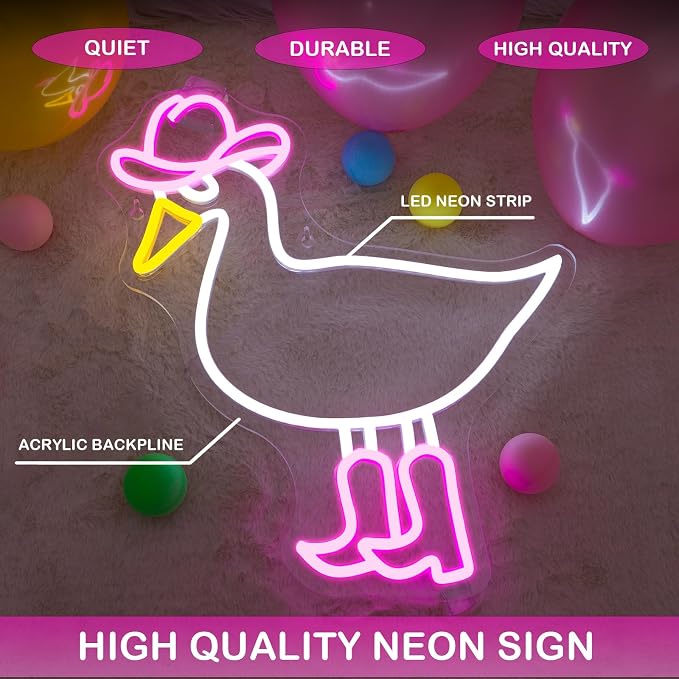 Cowboy Duck Neon Sign,Duck Neon Signs Cowgirl Boots Neon Signs for Wall Decor, USB Connectivity Pink LED Signs for Bedroom Living Room Kids Room Home Bar Birthday Party