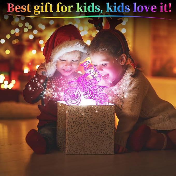 Dirt Bike Gift 3D Night Light, 16 Colors Illusion Night Lamp for Boys - Dirt Bike Themed Bedroom Lamps, Optical Illusion Lamp with Remote Control, Kids' Room Décor, Cool Gifts for Motorcycle Lovers
