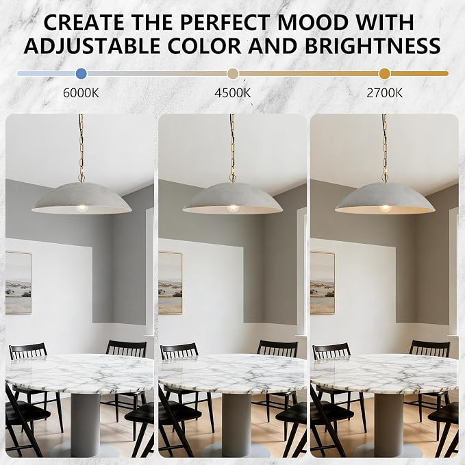 20" Kitchen Pendant Lighting Over Island, Cement Gray Modern Large Pendant Light, Adjustable Hanging Ceiling Light for Kitchen Living Room Dining Room Bedroom Café