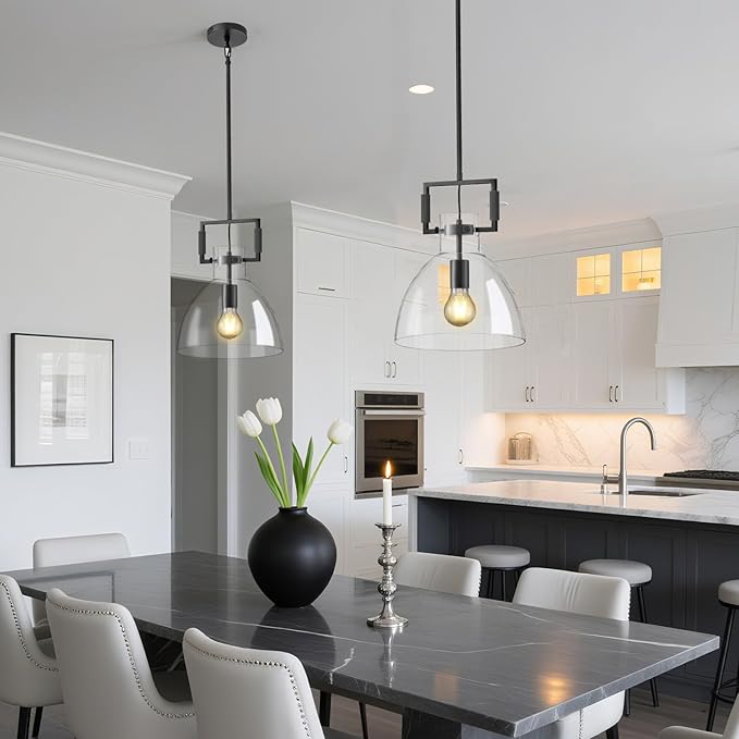 Mondern Large Black Kitchen Island Pendant Light, 10 '' W 1-Light Glass and Brass Island Pendant Lights,Farmhouses Pendant Light, for Kitchen,Bathroom