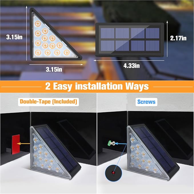 VOLISUN Solar Step Lights for Outside, Solar Stair Lights(Black,6 Pack) | Outdoor Waterproof IP67, LED Outdoor Step Light, 80 Lumen, Deck Light for Outside, Front Porch and Patio(16 Pack)