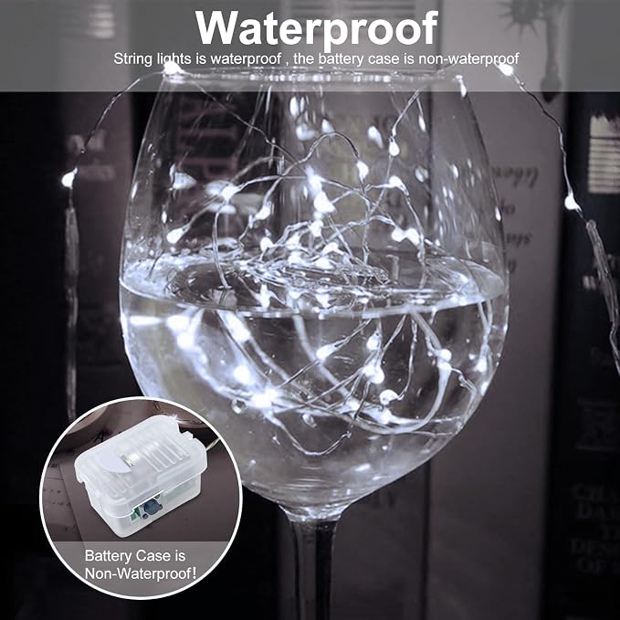 AIKEI 12 Pack Led Fairy Lights Battery Operated String Lights Waterproof Silver Wire 7 Feet 20 Led Firefly Starry Moon Lights for DIY Wedding Party Bedroom Patio Christmas (12 Pack, White)