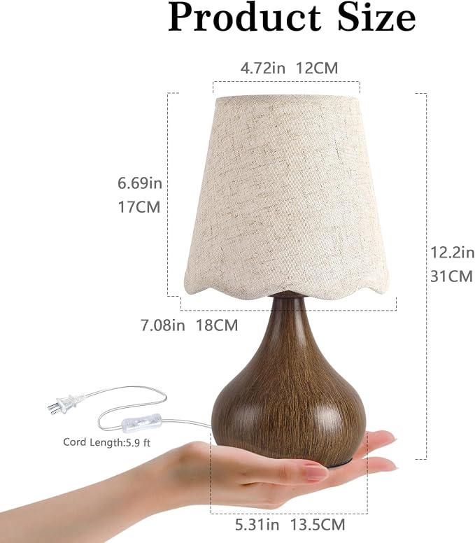 Ziqqeelam Wood Grain Small Table Lamp, Farmhouse Bedroom Lamps for Bedside Nightstand, Vintage Small Table Lamps for Small Spaces for Kitchen Counter, Home Office, Living Room, Kids Dorm, Bookshelf