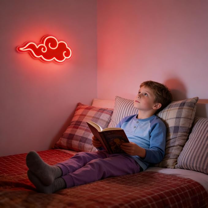 Anime Neon Sign, UV Printed Red Cloud LED Neon Light Signs for Wall Decor | Dimmable Gaming Neon Sign USB Night Neon Light for Bedroom Game Room Man Cave Party, Gifts for Your Son, Boyfriend