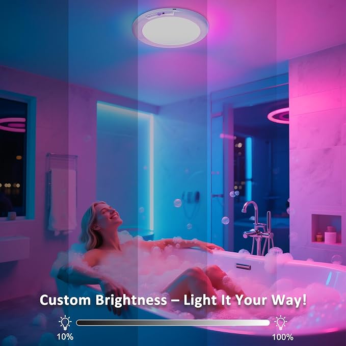 maylit 4 Pack Rechargeable Shower Lights with Motion Sensor | RGBW Waterproof Wireless Ceiling Lights for Bathrooms, Showers and Indoor Spaces