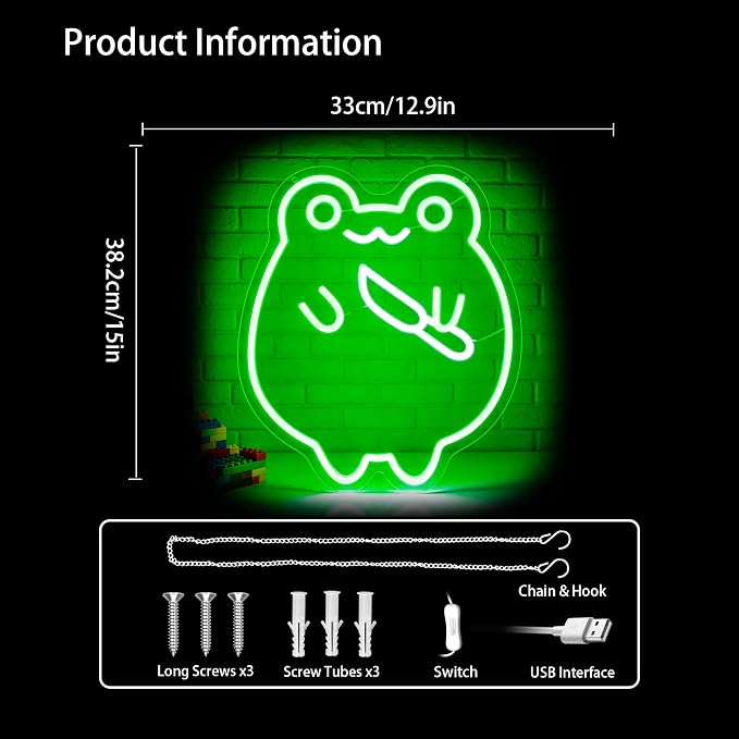 Frog Neon Sign Led Sign Neon Signs for Wall Decor Neon Lights | Frog Led Light Up Sign, Green Game Room Decor, Boys Gift, Party, Wall Decor, 5V USB Powered