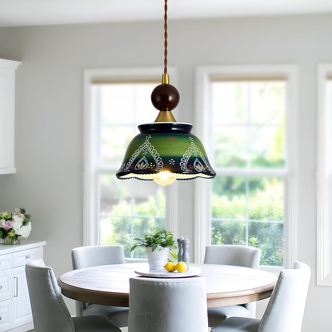 vintage ceramic pendant light 1-Light Green Adjustable Cord Chandelier | Industrial pendant light fixtures Hanging Light for Kitchen Island Bar