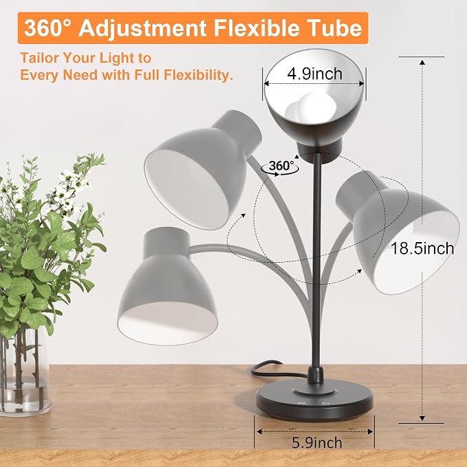 LED Desk Lamp for Home Office with Wireless Charger, Matte Black | 3 Color Modes Dimmable Eye-Caring Study Reading Dorm Desk Lamp, 360° Flexible Arm Table Lamp for College Dorm Room, 800 Lumen