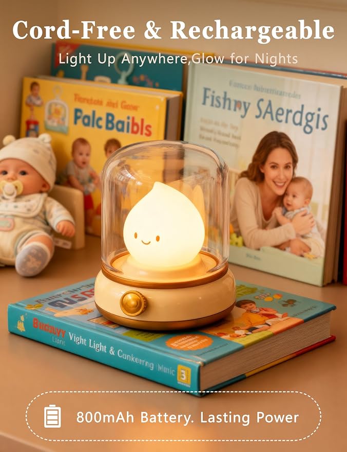 Night Light for Kids, Cute Desk Lamp, Kids Camping Essentials, Rechargeable | BANDIANCY Campfire Night Light, Dimmable Bedside Light for Bedroom, Ghost Flame, Portable, Kids Lantern, Gift for Girls Boys