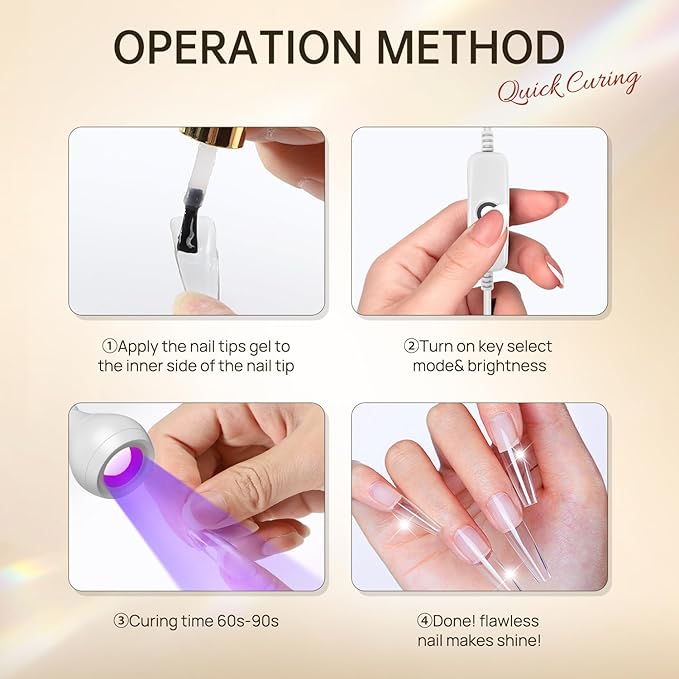 AORAEM LED Nail Lamps 3W Flexible Gooseneck Lamp Quicky Dry Nail Manicure Dryer Gel Polish Curing Light Plug Play Portable Flash Cure Light for Gel Nails Home DIY Professional Nail Tools White