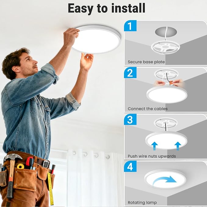 LED Flush Mount Ceiling Light,7Inch 15W,3000K/3500K/4000K/5000K/6500K 5 Color Temperatures Ceiling Light Fixture for Kitchen Porch Hallway Bedroom Bathroom and Closet,White