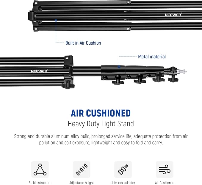 NEEWER 13ft/400cm Air Cushioned Light Stand, Heavy Duty Metal Photography Tripod Stand with 1/4” to 3/8” Reversible Screw Adapter and 3 Way Mounting Interface, Load Capacity: 6.5lb/3kg, ST-400AC | Photography Tripod Stand, 1/4" to 3/8" Reversible Spigo...