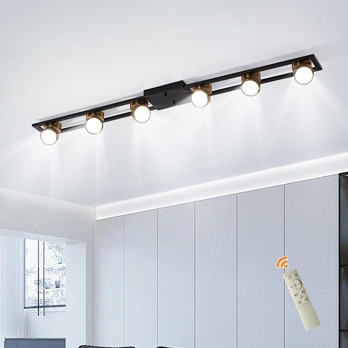 Garwarm 48 Inch Modern Dimmable LED Track Lighting with Remote, Flush Mount | Low-Profile Linear Ceiling Light with 270° Adjustable Heads for Kitchen Island, Dining Room, Bedroom, Office, Living Room