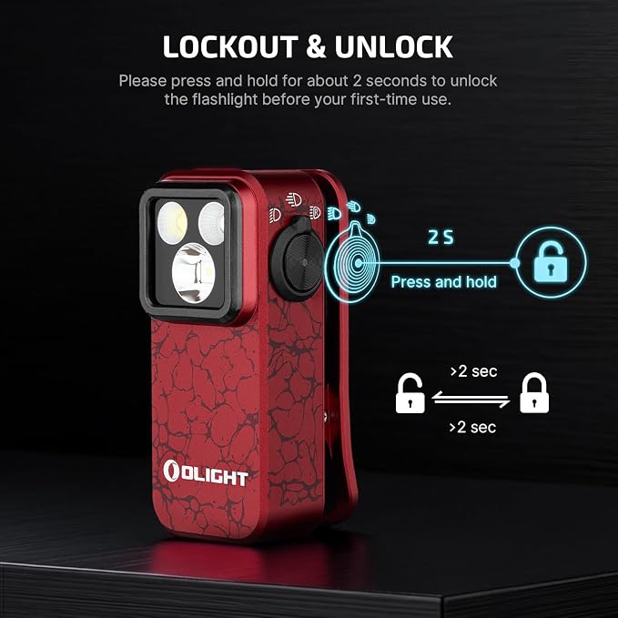 OLIGHT Oclip Pro Rechargeable EDC Clip-on Flashlight, Crackle Red | Red Light, 500 Lumens Floodlight, Spotlight, Pocket-Sized, USB-C Charging, Magnetic, for Work, Signaling, Outdoor or Home Use