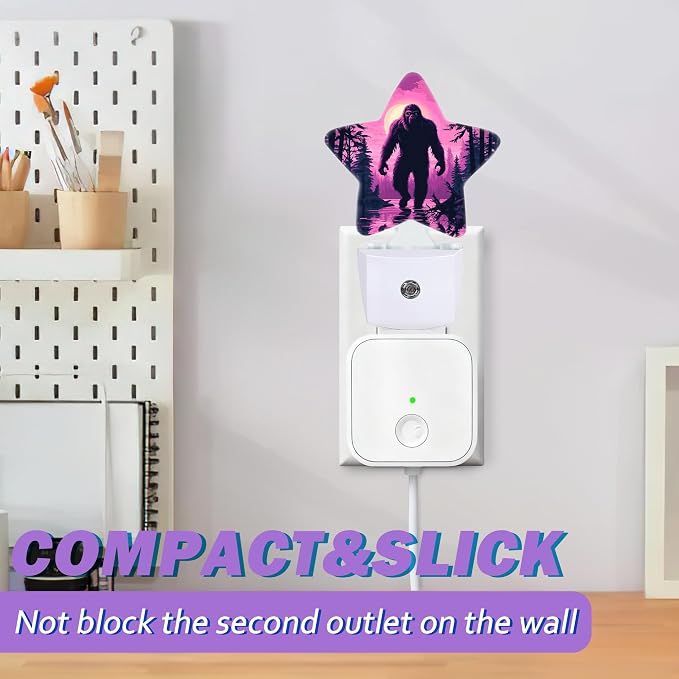 Bigfoot Night Light for Kids,Purple Forest Night Lights Plug Into Wall, Lightweight Dusk to Dawn Light Sensor Warm Nightlights for Girls Boys Bedroom Nursery Basement
