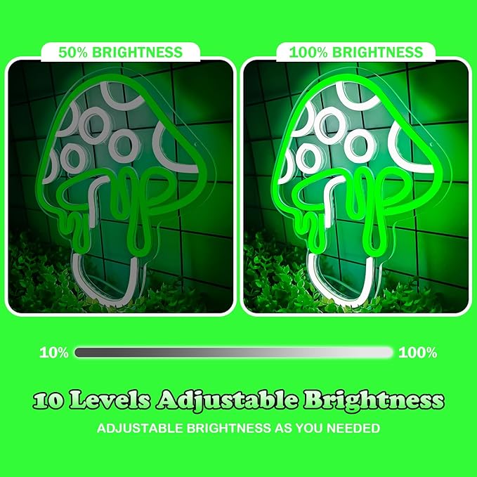 Ajoyferris Mushroom Neon Sign Dimmable Neon Light Sign Mushroom Night Light 3D Light Up Mushrooms Neon Signs for Wall Decor Game Room Bedroom Gift for Kids (Green)