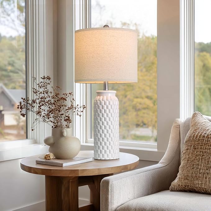 USumkky 27" Ceramic Table Lamps Set of 2 - Modern Farmhouse & Boho Style, Bedside Nightstand Lamps for Bedroom, Living Room End Table Lamps, Small Desk Lamp(White)