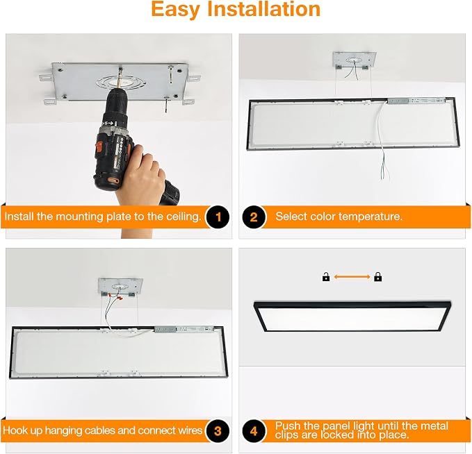 Black 1x4 LED Flat Panel Light Surface Mount 2 Pack | 5000K-4000K-3000K Selectable & Triac Dimmable, Rectangular Flush Mount Ceiling Light for Kitchen Garage, 40W, 100-277V, ETL