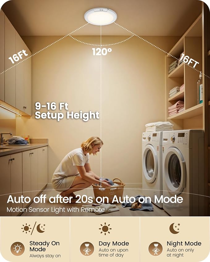 2 Pack Rechargeable Motion Sensor Ceiling Lights with Remote, Wireless Ceiling Light Battery Operated, Magnetic, 3CCT, Dimmable Shower Light, Motion Activated Light for Closet Bathroom Stairs Pantry