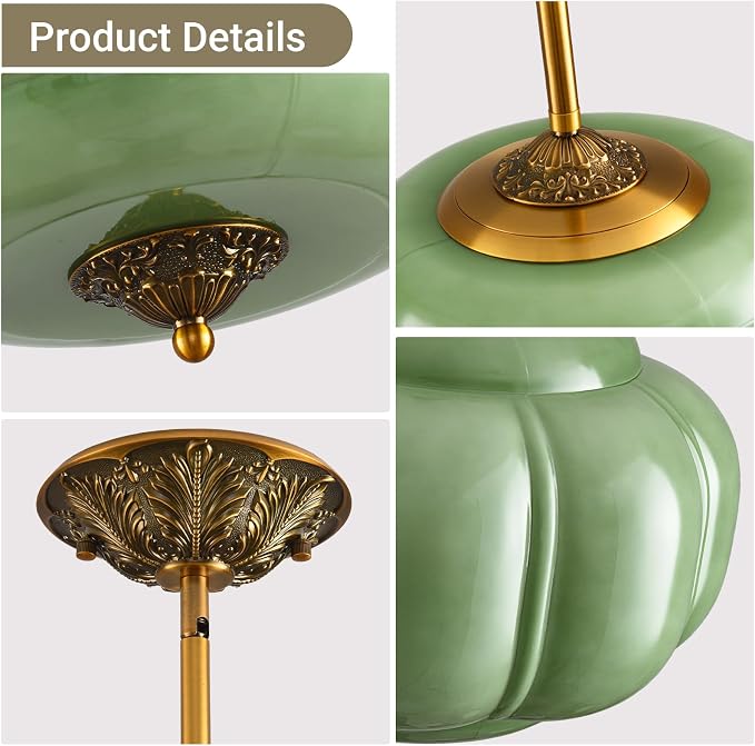 LOUSACE 15 in Vintage Milk Glass Ceiling Light Fixture, Antique Green Milk Glass Pendant Light, Mid Century Art Deco Chandelier for Kitchen Dining Room Hallway Bedroom, LED Bulb Included