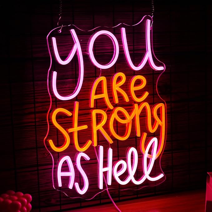 You Are Strong As Hell Neon Sign Dimmable Led Brave Sign Neon Light for Wall Decor USB Power Funny Letters Light Up Sign for Bedroom Kids Room Gymnasium Man Cave Shop Bar