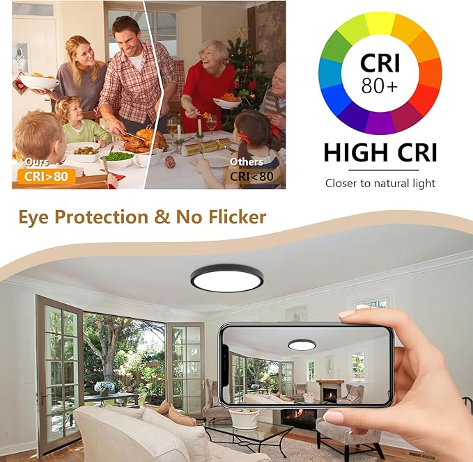 4PK 12 Inch LED Flush Mount Ceiling Light,24W, 2520LM, 3000K/4000K/6000K CCT Selectable,0.9inch Super Slim LED Ceiling Light, Low Profile Round Flat Panel Light for Bedroom,Kitchen,Hallway(Black)