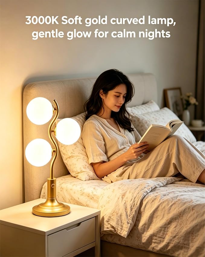 Globe Gold Table Lamp for Bedroom Gift Dimmable G9 3 Bulbs Included | Modern Round Ball Lamp Nightstand Desk Lamp Ambient Warmwhite Bedside Lamps for Living Room Dining Party Home Office Decor