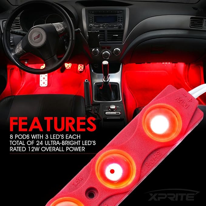 Xprite Red LED Truck Bed Light Kits Rock Lights with On/Off Switch, for Pickup Footwells, Running Boards, Cargo, Under Car, Tonneau Cover, Rail Lighting