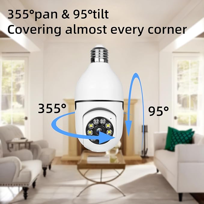 Hawkray Light Bulb Security Camera -5G& 2.4GHz WiFi 2K 3MP Security Cameras Wireless Outdoor Motion Detection and 911 Alarm Monitoring,Open AI Enabled,US Local Cloud, Color Night Vision(4 Pack)