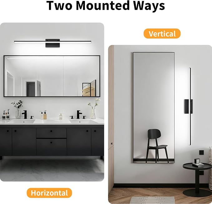 LED Bathroom Vanity Light, Modern Bathroom Light Fixture Over Mirror (Cool White 6000K), Vanity Light Bar with Angle Adjustable, 40 Inch, Black
