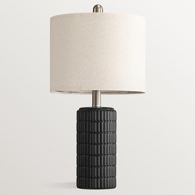 PoKat 21'' Black Table Lamp with Gift Box, Small for Bedroom, Stone-Like | Farmhouse Bedside Lamp for Nightstands, Matte-Textured Ceramic Design, Ideal Gift, Modern Home Decor for Living Room Hallway