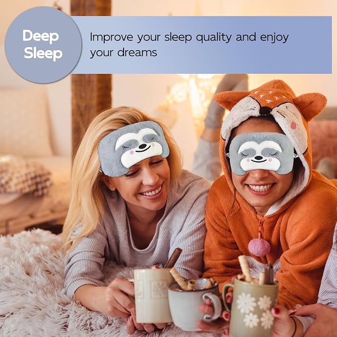 Cute Sleep Masks Cartoon Animal Eye Mask Plush Sleeping Mask & Travel Blindfold - Funny Novelty Eye Shade for Women Men (Grey Sloth)