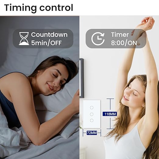 WiFi Smart Light Switch,3-Button Single Gang 2.4GHz Wi-Fi Touch Switch, Neutral Wire Required,Work with Smart Life/Tuya App and Alexa,White