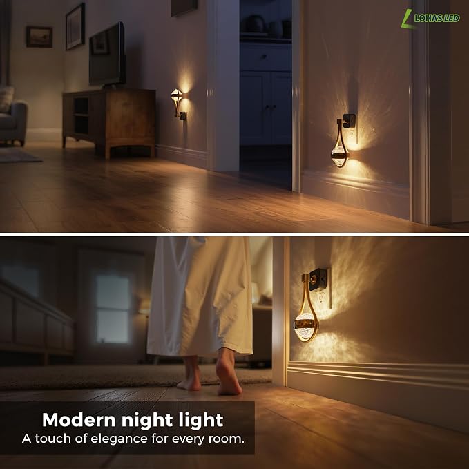 L LOHAS LED Night Lights Plug Into Wall, Star Projector Nightlight | Dusk to Dawn Sensor, 3000K Soft White, 330°Rotating Globe Night Light for Bedroom, Hallway, Home Decor, Gaming Room