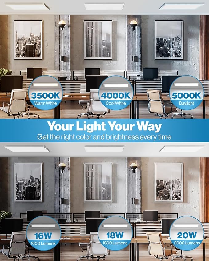 Sunco 6 Pack 1x2 LED Flat Panel Lights, Dual Selectable CCT 3500K/4000K/5000K & Selectable Wattage 16W/18W/20W, 2000 LM, Dimmable Triac, Back-Lit Drop Ceiling Troffer Replacement Light - ETL, FCC