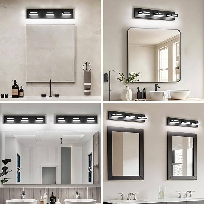LED Modern Bathroom Light Fixtures, 3-Light 24-Inch Dimmable 5CCT Adjustable Matte Black Vanity Lights for Bathroom Lighting Fixtures Over Mirror, 350° Rotatable Wall Lamp