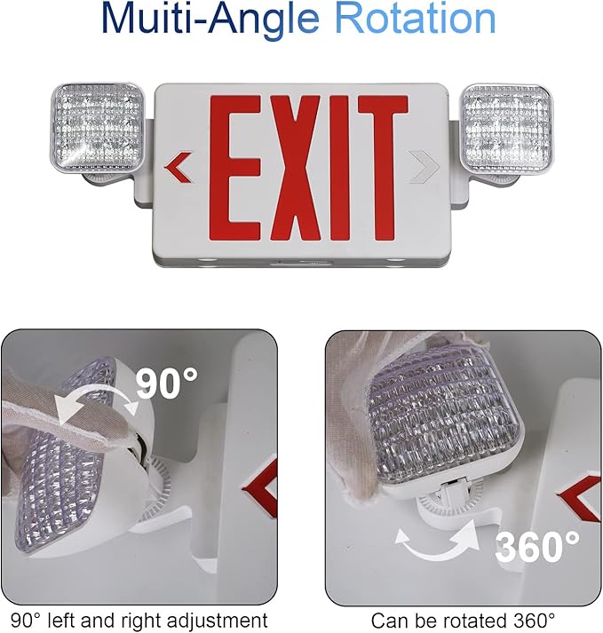 GZRUIYANG Exit Sign with Emergency Lights Red, LED Emergency Exit Light with Battery Backup, UL 924 Certified, AC 120V, Commercial Emergency Lights Combo with Plug, Red