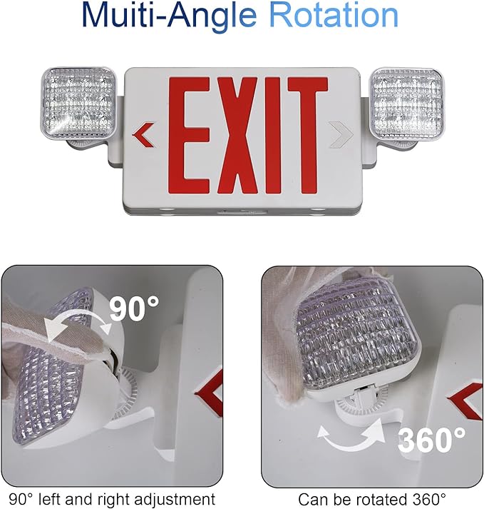 GZRUIYANG Exit Sign with Emergency Lights Red, LED Emergency Exit Light with Battery Backup, UL 924 Certified, AC 120/277V, Commercial Emergency Lights Combo for Business - 1 Pack