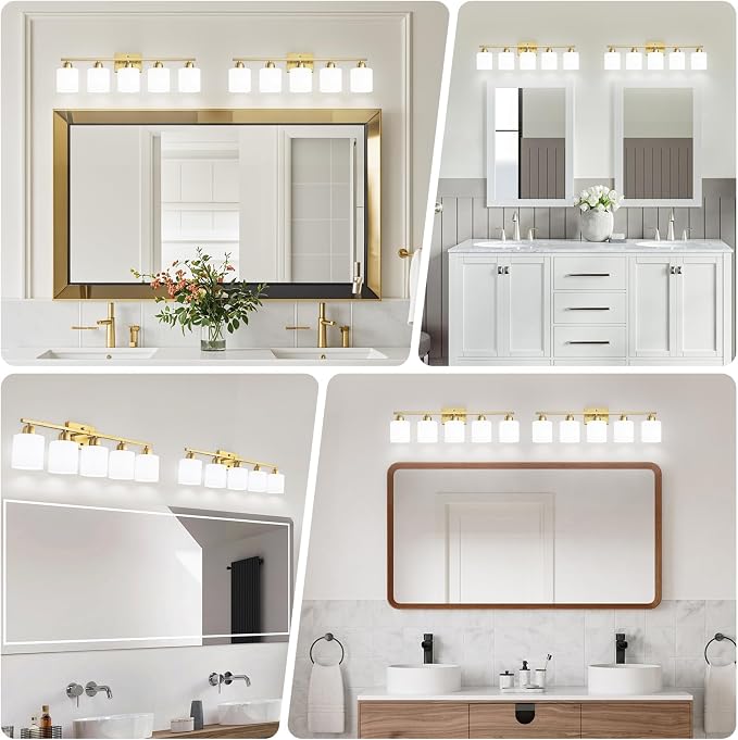 Bath Vanity Lights for Mirror, Restroom Lights Fixtures with Milky White Frosted Glass Shades,Bathroom Over Sink Light Fixtures, Bathroom Light Fixtures Over Mirror