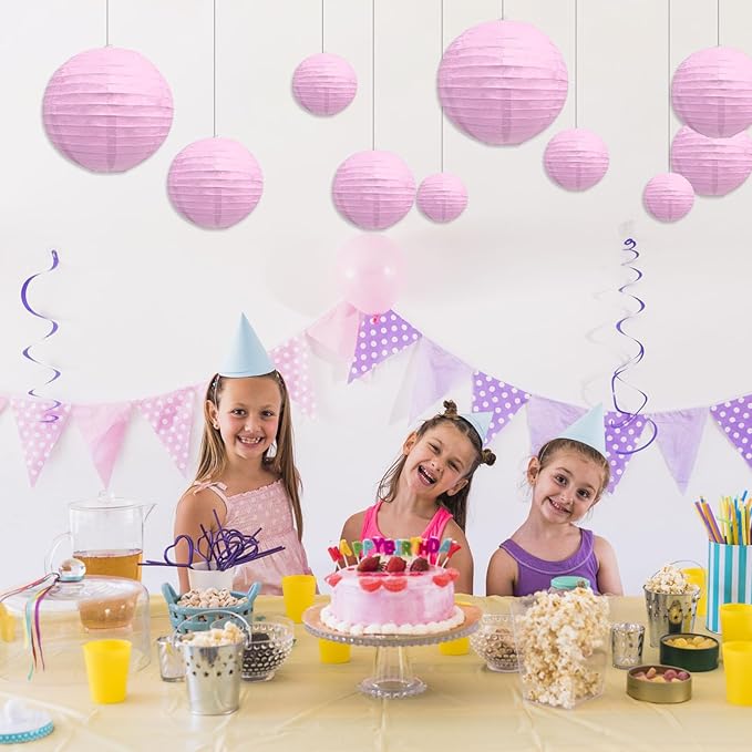 20Pcs Light Purple Paper Lanterns for Parties, 6” 8” 10” 12” Chinese Asian Hanging Round Paper Lanterns for Birthday Wedding Halloween Christmas Home Decor Party Decor