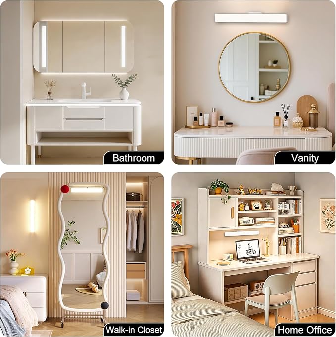 Rechargeable Vanity Mirror Lights, Magnetic Stick On Makeup Lamp Cordless | 3 Color Temperature & Dimmable,Touch & Remote Control,360° Rotatable,Ideal for Bathroom Mirror,Bedroom & Reading Lighting