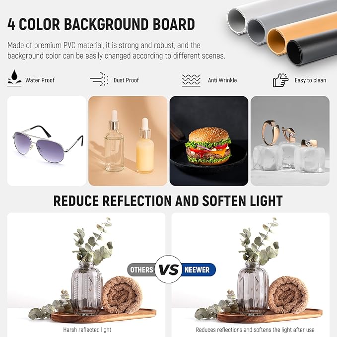 NEEWER 50W Upgraded Photo Studio Light Box, 20"x20" Portable Folding Photography Lightbox, 4 Backdrops, 5600K 192 LEDs 5310lx/0.5m Dimmable Picture Booth Shooting Tent for Jewelry Electronics, LP50