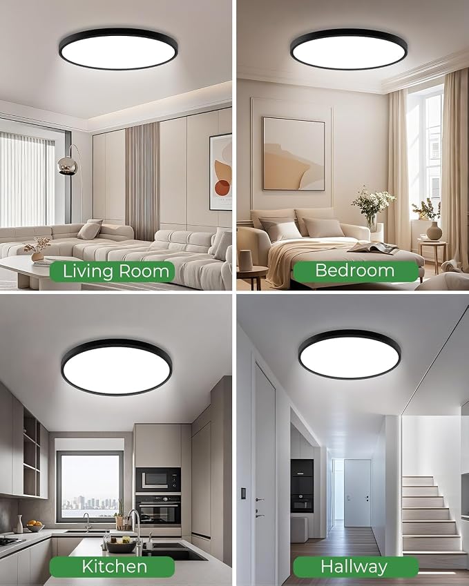 hepside 23INCH Big Dimmable Flush Mount Ceiling Light Fixture Black, 3000/4000/6500K Ceiling Lamp, 50W 5000LM Super Bright Low Profile Light for Bedroom, Kitchen, Bathroom, Hallway