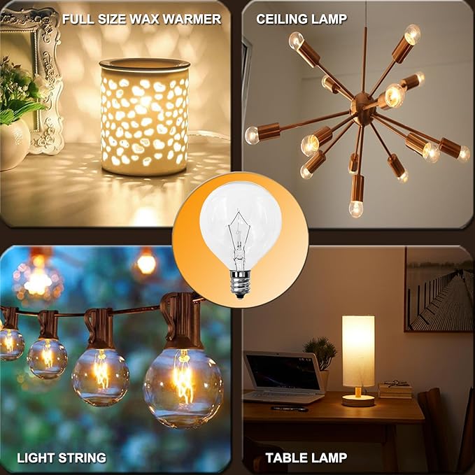 Candle Warmer Lamp Bulb,25 Watt Scentsy Light Bulbs for Wax Warmer,Wax Burner,G50 120V E12 Base Light Bulbs for Full Size Scentsy Wax Warmer,Long Lifespan Wax Warmer Bulbs,Warm White,6 Pack ﻿