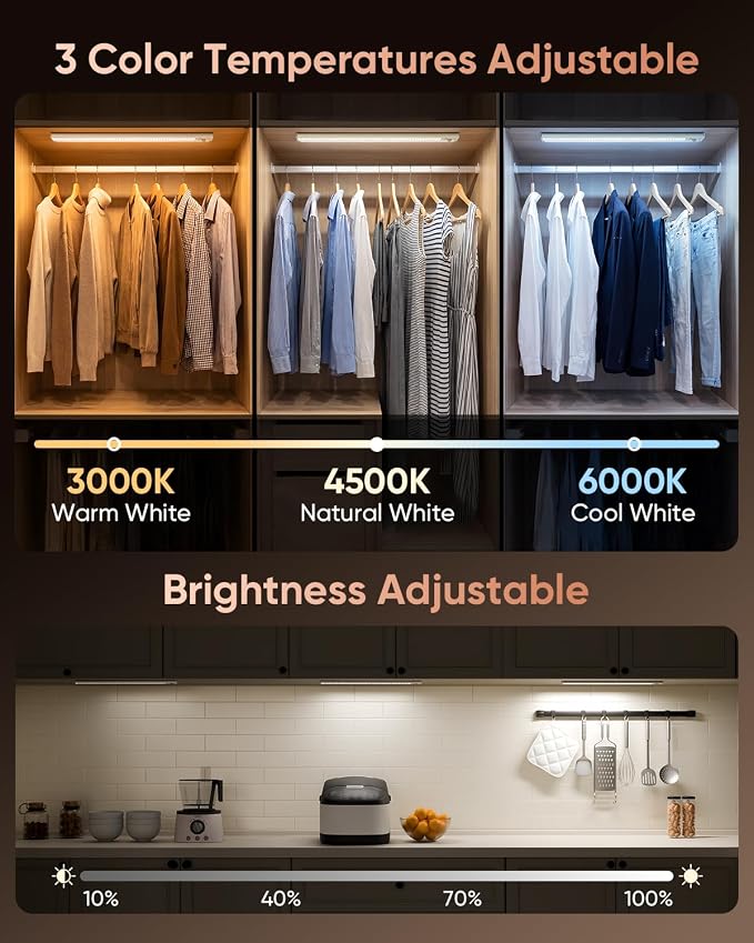2 Pack Rechargeable Under Cabinet Lighting 16" Motion Sensor Light Indoor | Closet Lights Wireless, 3 Color Temps, Dimmable, 216LED Super Bright, Magnetic Under Counter Lights for Kitchen Stairs Pantry