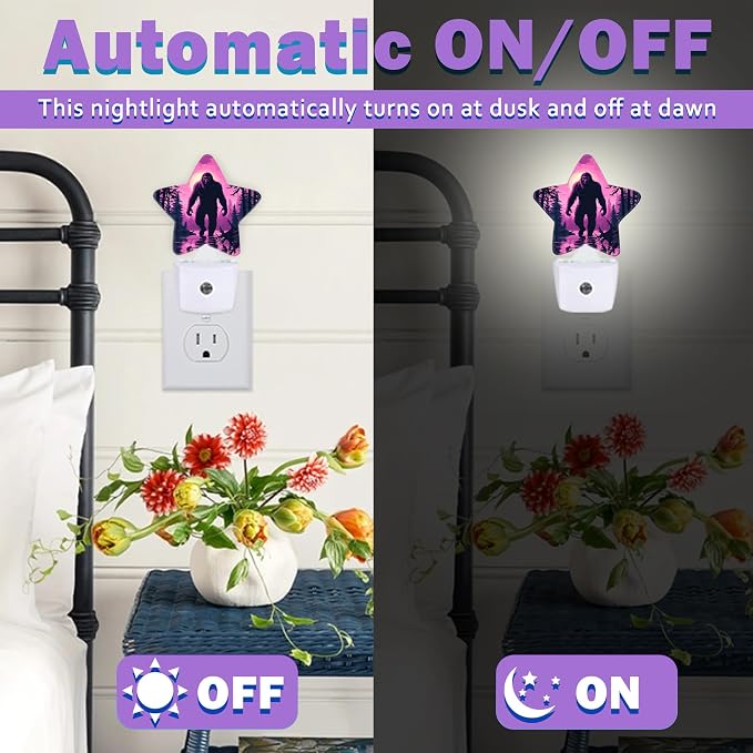 Bigfoot Night Light for Kids,Purple Forest Night Lights Plug Into Wall, Lightweight Dusk to Dawn Light Sensor Warm Nightlights for Girls Boys Bedroom Nursery Basement